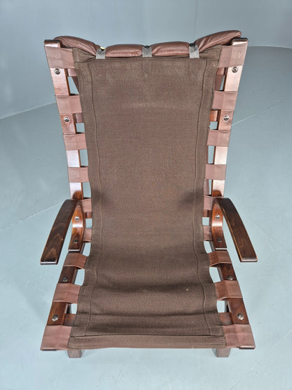 Vintage 1970s Leather Lounge Chair Farstrup Denmark Bentwood Frame Retro EB12312