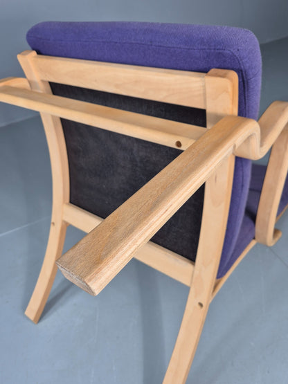 Vintage Mid Century Lounge Chair Bentwood Frame Danish Purple Wool 1980s EB12136