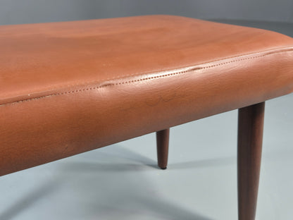 Vintage Danish Mid Century Footstool Teak Legs Brown Vinyl  1960s Retro EB12023