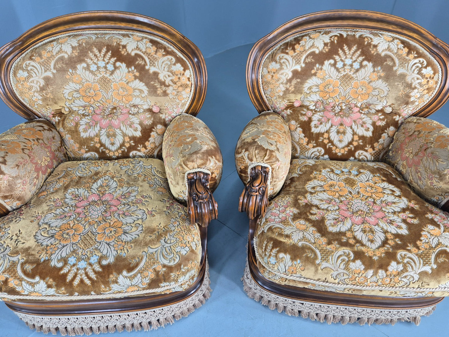 2 Vintage 1970s Danish Lounge Chairs Kitsch Over The Top Retro Gold  EB12723