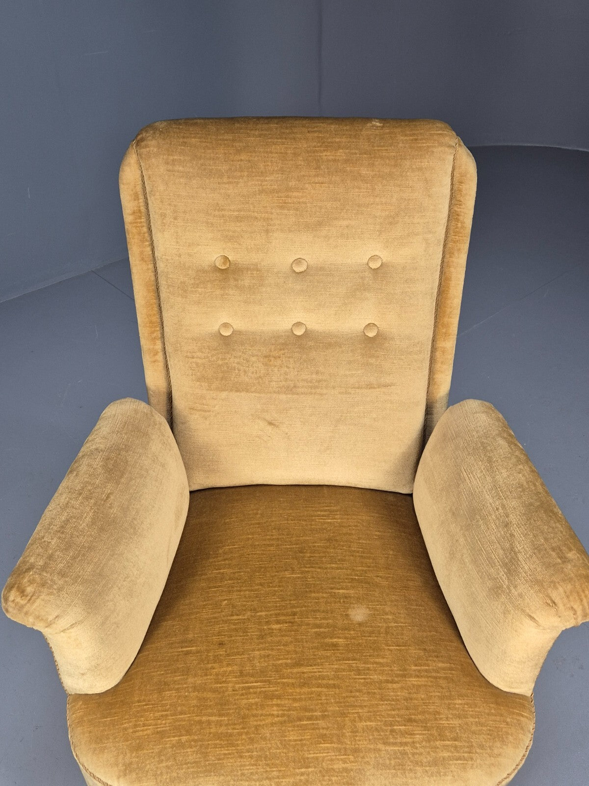 Vintage Gold Velour Danish Armchair 1920s Tassels High Back EB9635 VCLO
