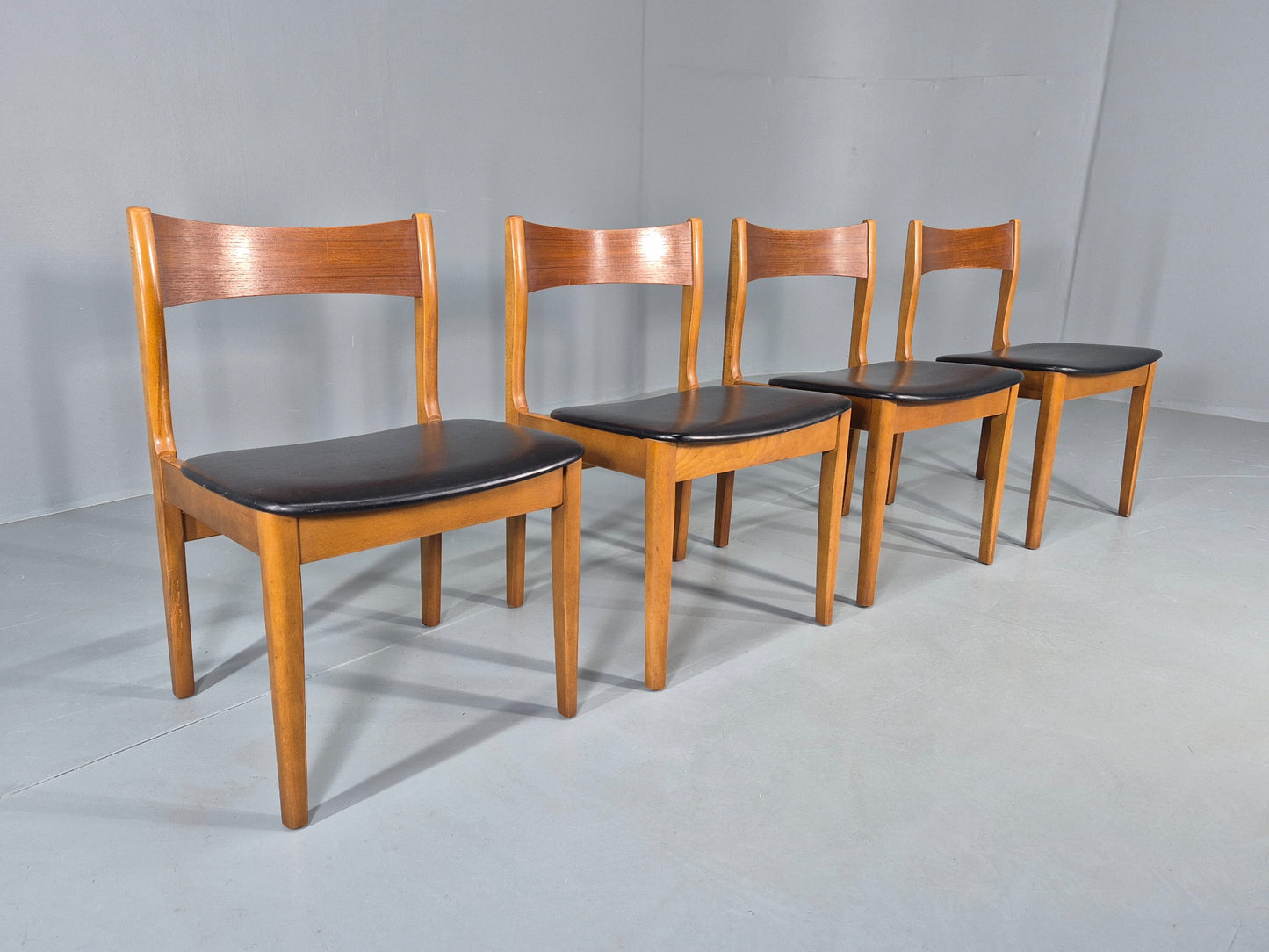 4 Vintage 1960s Dining Chairs Beech Frames Vinyl Seats Retro Mid Century EB12523