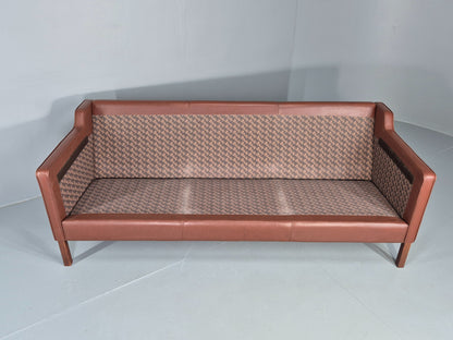 Vintage Stouby 3 Seater Sofa Brown Leather 1980s Retro MCM Danish EB12426