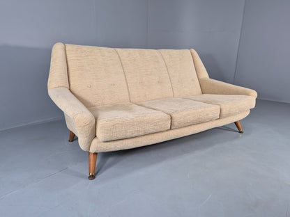 Vintage Mid Century 3 Seat Sofa 1950s Design British Cream Upholstery EB13057