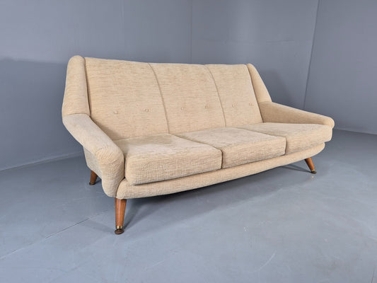 Vintage Mid Century 3 Seat Sofa 1950s Design British Cream Upholstery EB13057