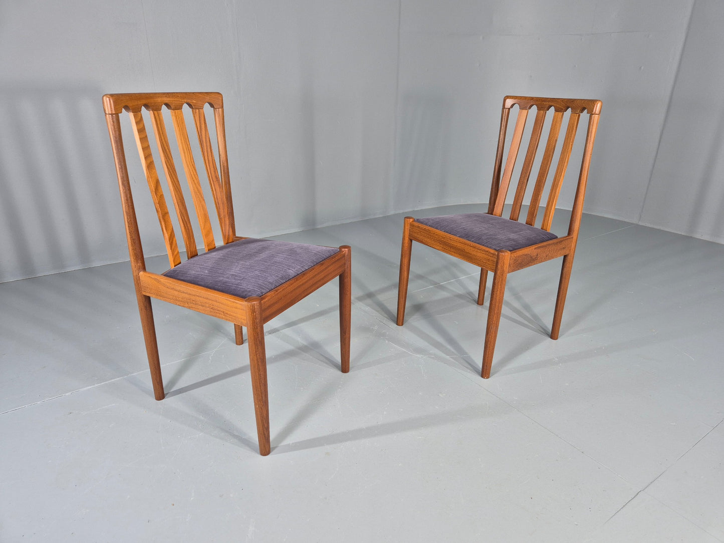 2 Vintage 1970s Dining Chairs Teak Frame New Seats Meredew Brand Retro Eb12489