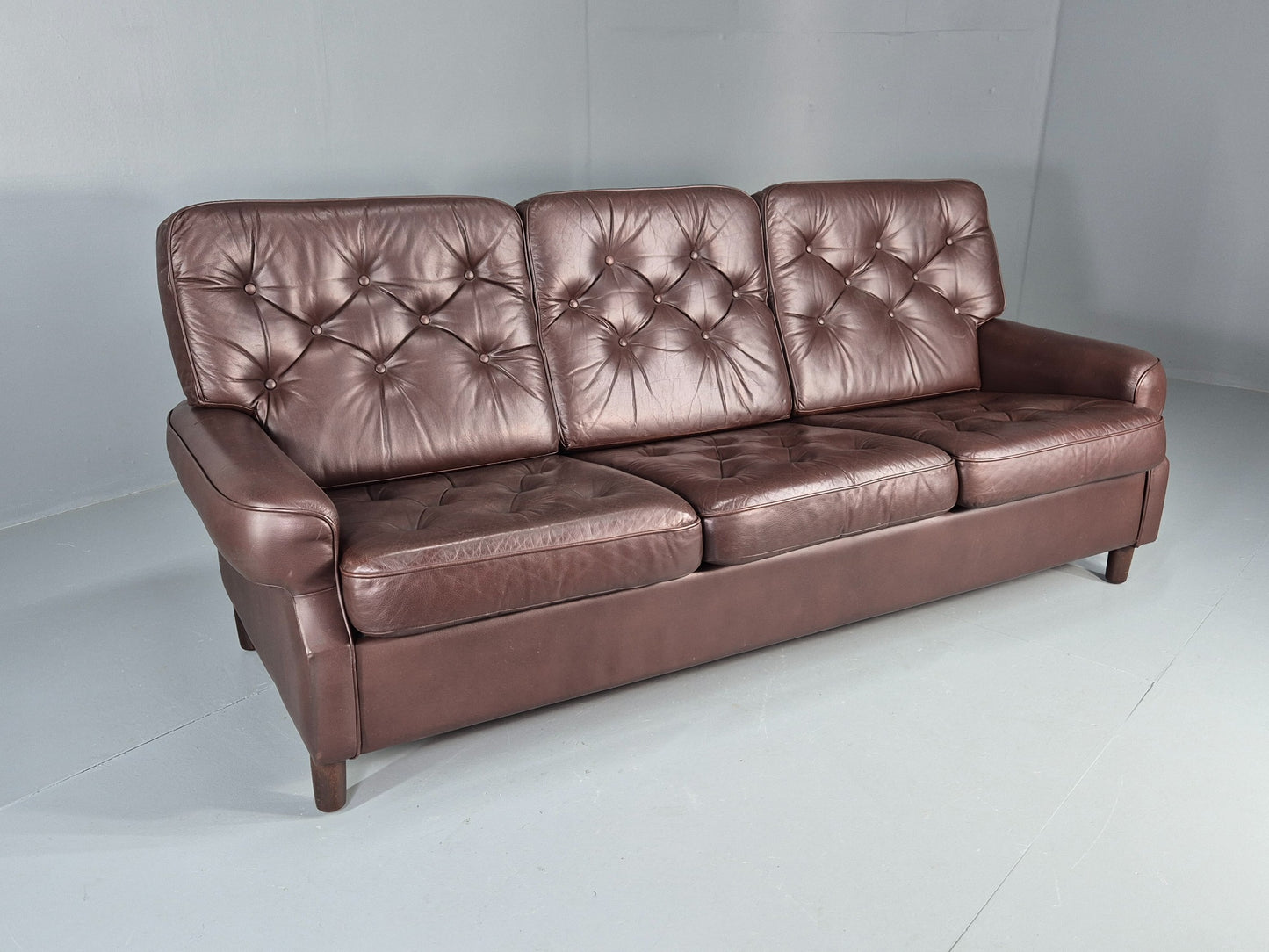Vintage 3 Seater Leather Sofa Danish 1970s Brown Leather Retro MCM EB12411