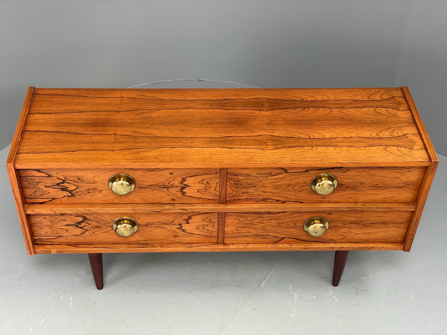 Vintage Chest Of Drawers TV Unit Danish 1960s Mid Century Brass Darkwood EB12350