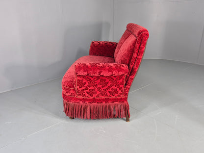 Vintage Antique 2 Seat Sofa Danish Red Moquette Tassels 1920s  EB12746