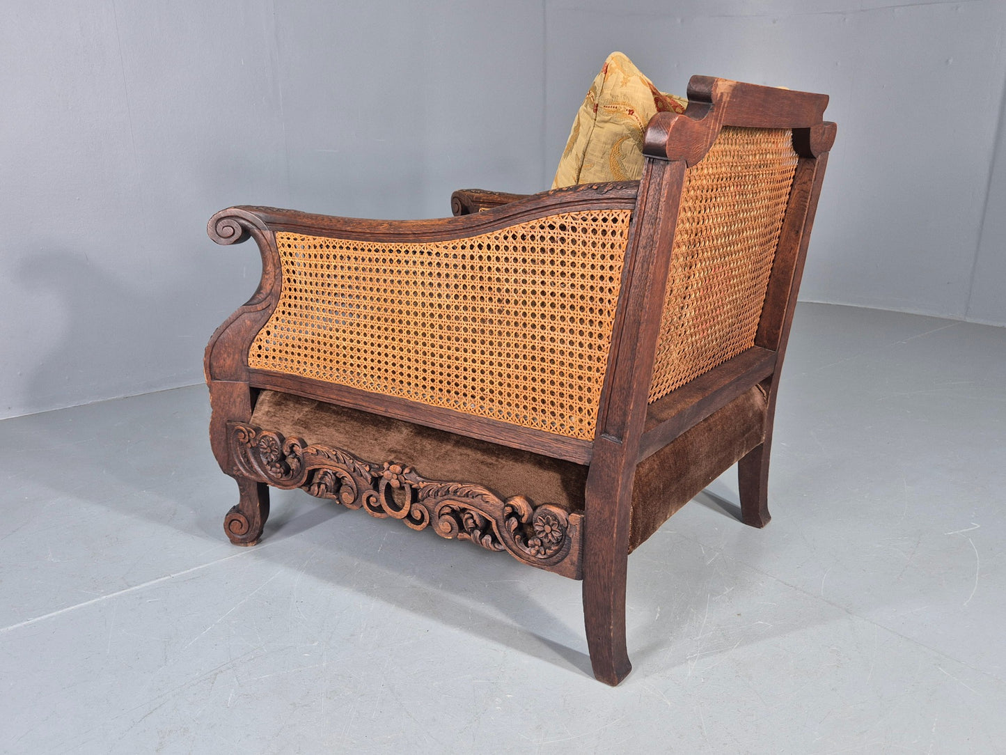 Vintage Danish Oak Lounge Chair Antique Bergere Carving Baroque 1920s EB12677