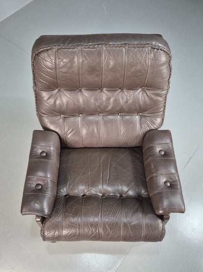 Vintage Mid Century Danish Leather Lounge Chair Stitched Detail Retro 70s EB8239