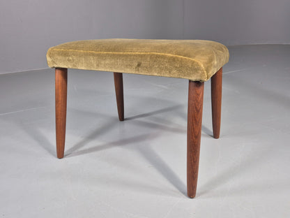 Vintage Danish Mid Century FootStool Teak legs Green Velour 1960s Retro EB12030