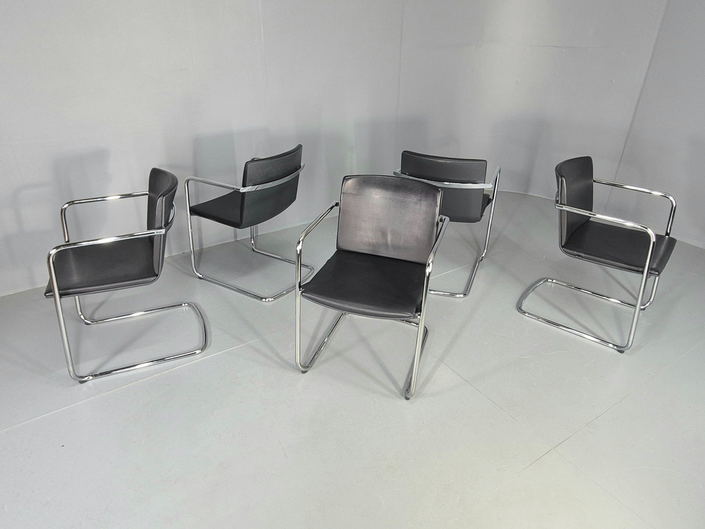 5 Vintage Stacking Chairs Wilkhahn Chrome Cantilever Frames Leather EB12239