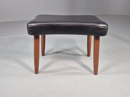 Vintage Danish Mid Century Footstool Black Vinyl Teak Legs 1960s Retro EB12098