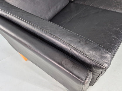 Vintage Danish 3 seater Sofa Black Leather 1980s Retro MCM EB12453