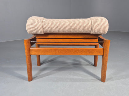 Vintage Mid Century Danish Footstool Teak Cream wool 1970s Retro EB12046