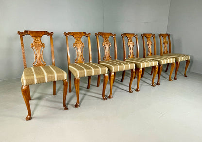 6 Vintage Antique Chippendale Style Danish Dining Chairs Walnut and Oak EB06709