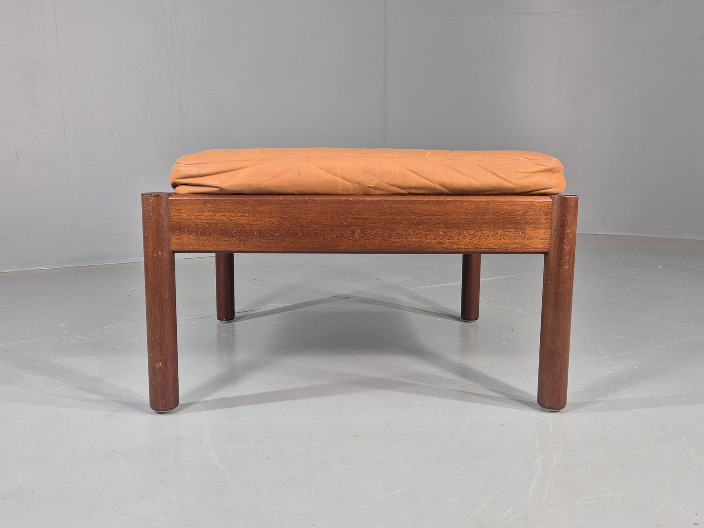 Vintage Danish Mid Century Footstool Leather upholstered Hard Wood Frame EB12009