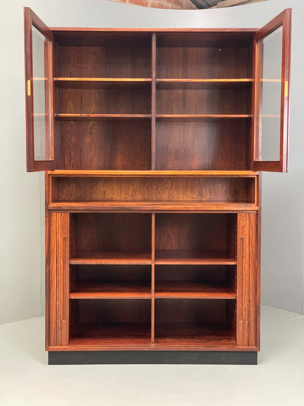 Vintage Danish Wall Unit Mid Century 1960s Tambour Shelving Cabinet Retro 13100