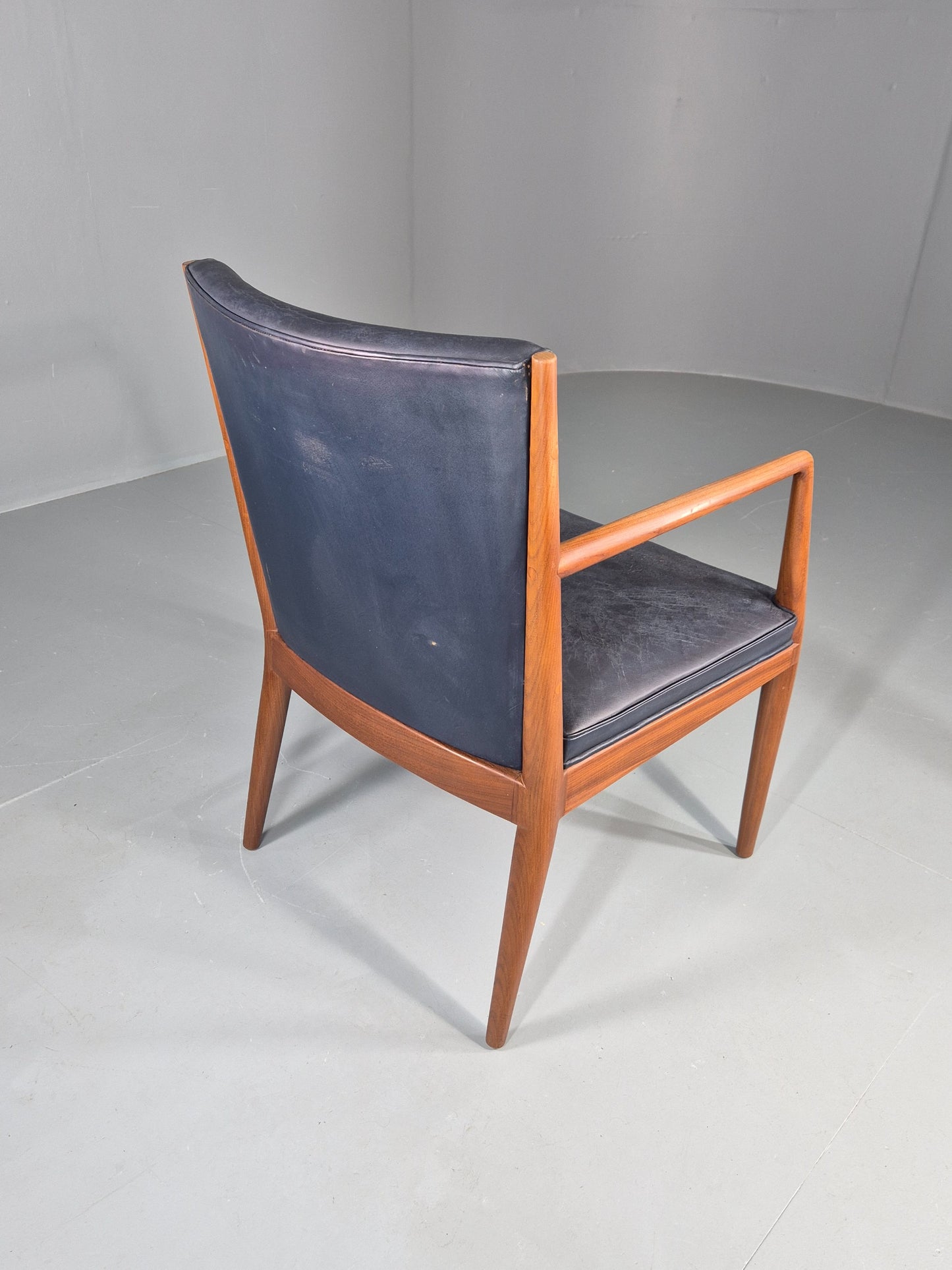 Vintage Mid Century Teak Armchair Blue Leather 1960s Retro EB11898