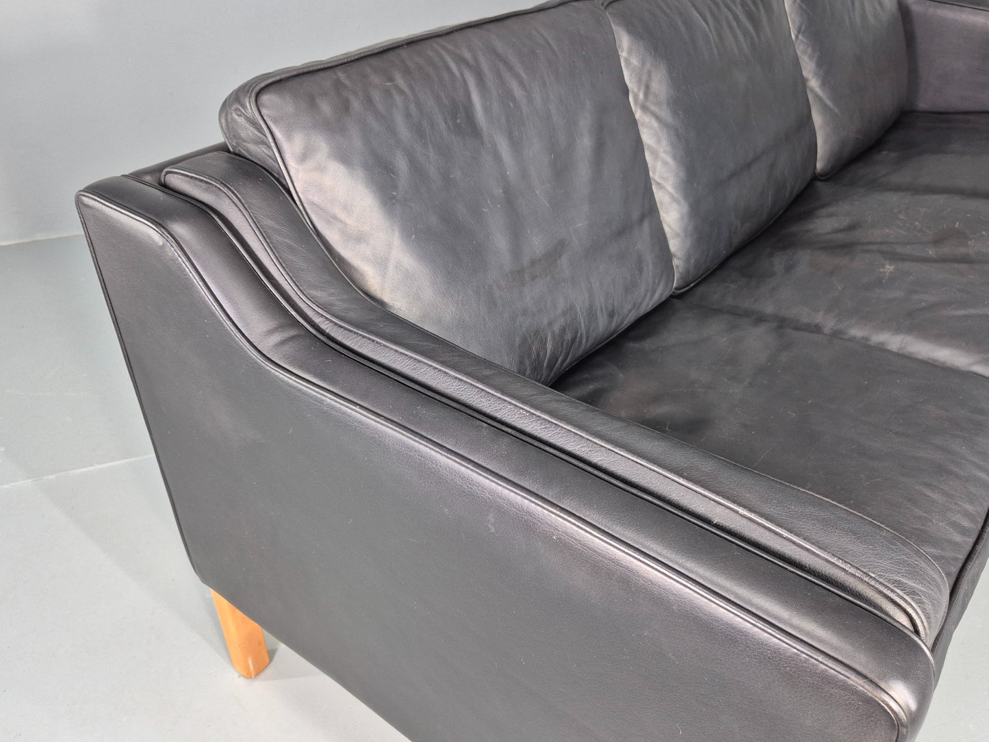 Vintage Danish 3 Seat Sofa Black Leather Danish  Mogensen 1980s Retro EB12406