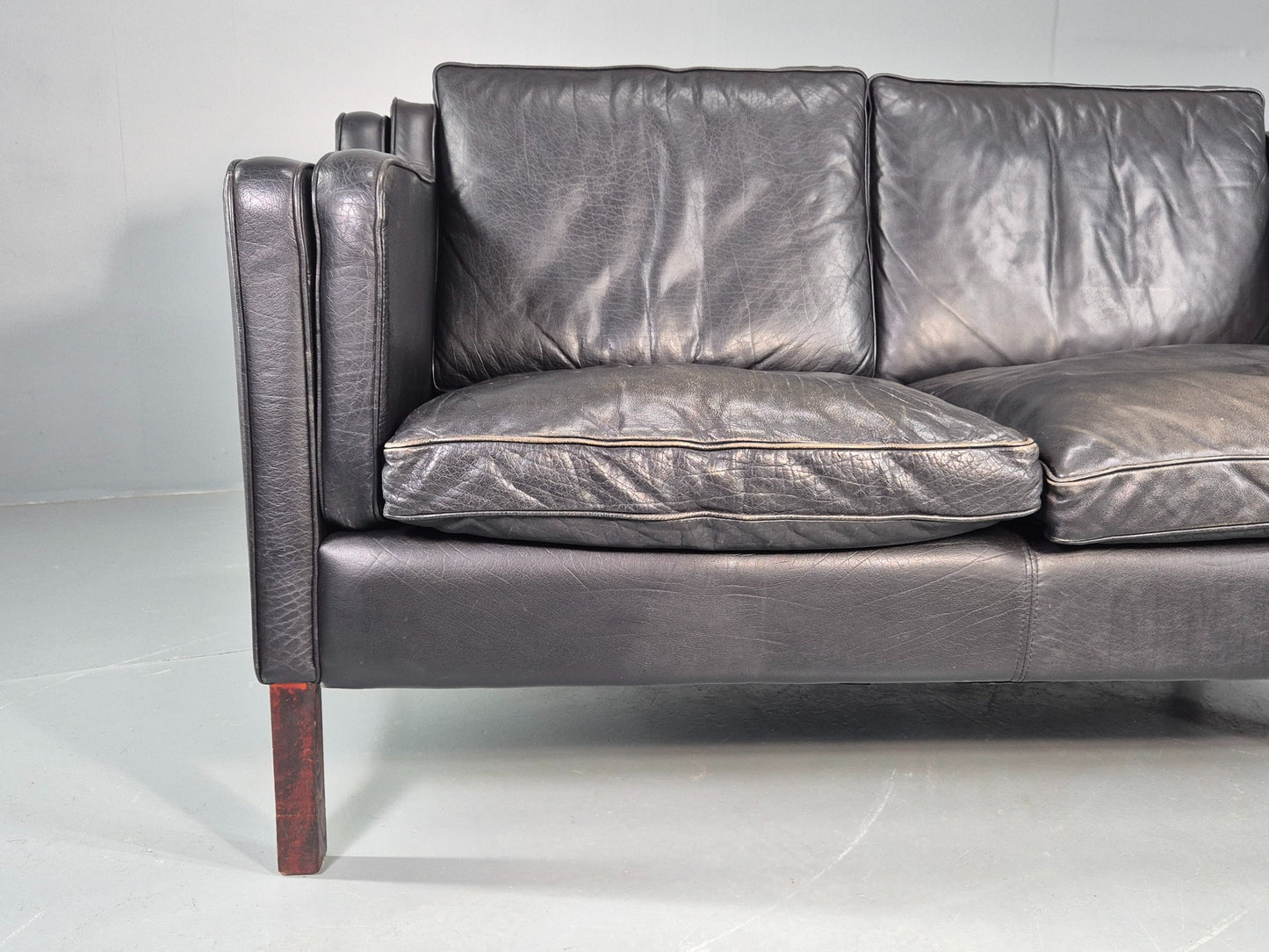 Vintage Stouby 2 Seater Sofa Black Leather 1980s Quality Mid Century  EB12416