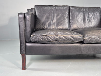 Vintage Stouby 2 Seater Sofa Black Leather 1980s Quality Mid Century  EB12416