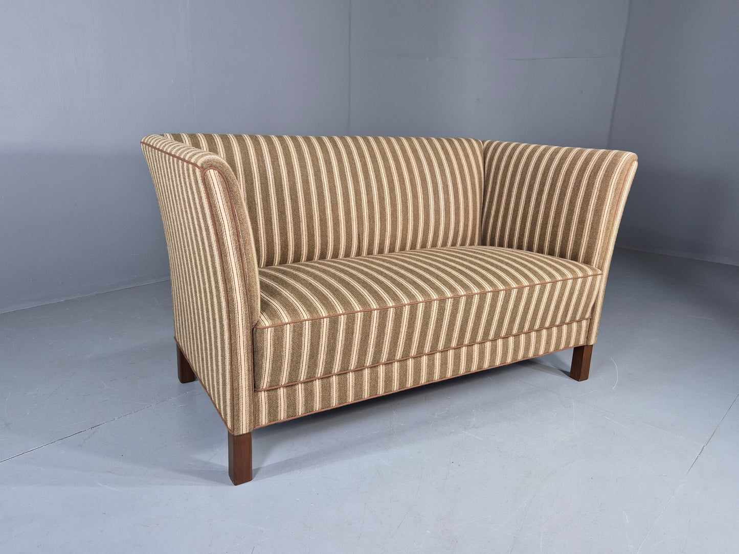 Vintage Danish Art Deco Style 2 Seater Sofa Green and Cream Wool Stripe EB12695