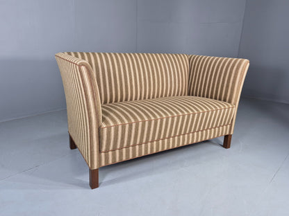 Vintage Danish Art Deco Style 2 Seater Sofa Green and Cream Wool Stripe EB12695