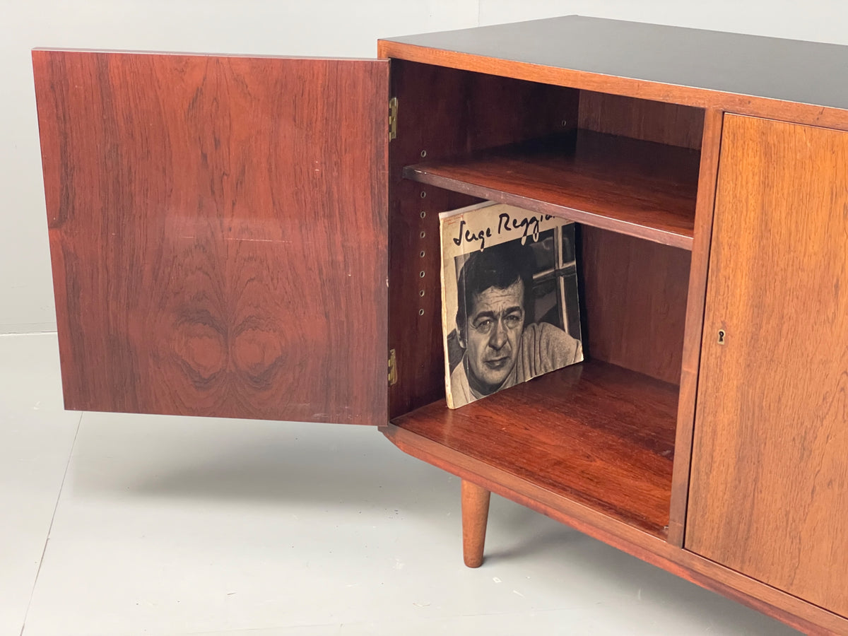 Vintage 1960s Sideboard Cabinet Danish Mid Century Darkwood Shelving EB12922