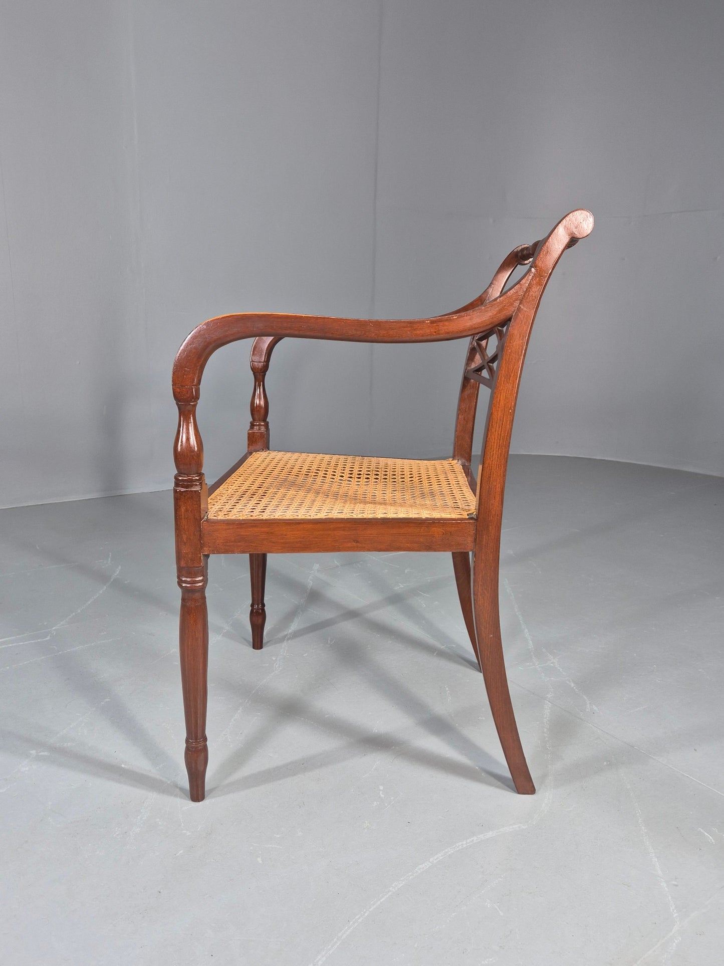 Vintage Regency Style Mahogany Armchair with Bergere Seat 1900s Antique Eb12585