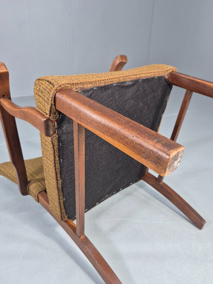 Vintage Elbow Chair 1950s Danish Oak Frame Green Wool Upholstery EB12004