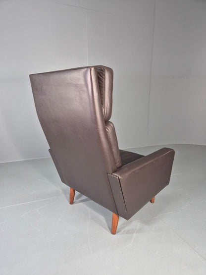 Vintage Danish Design Lounge Chair Brown Leather 1960s High Back MCM  EB13064