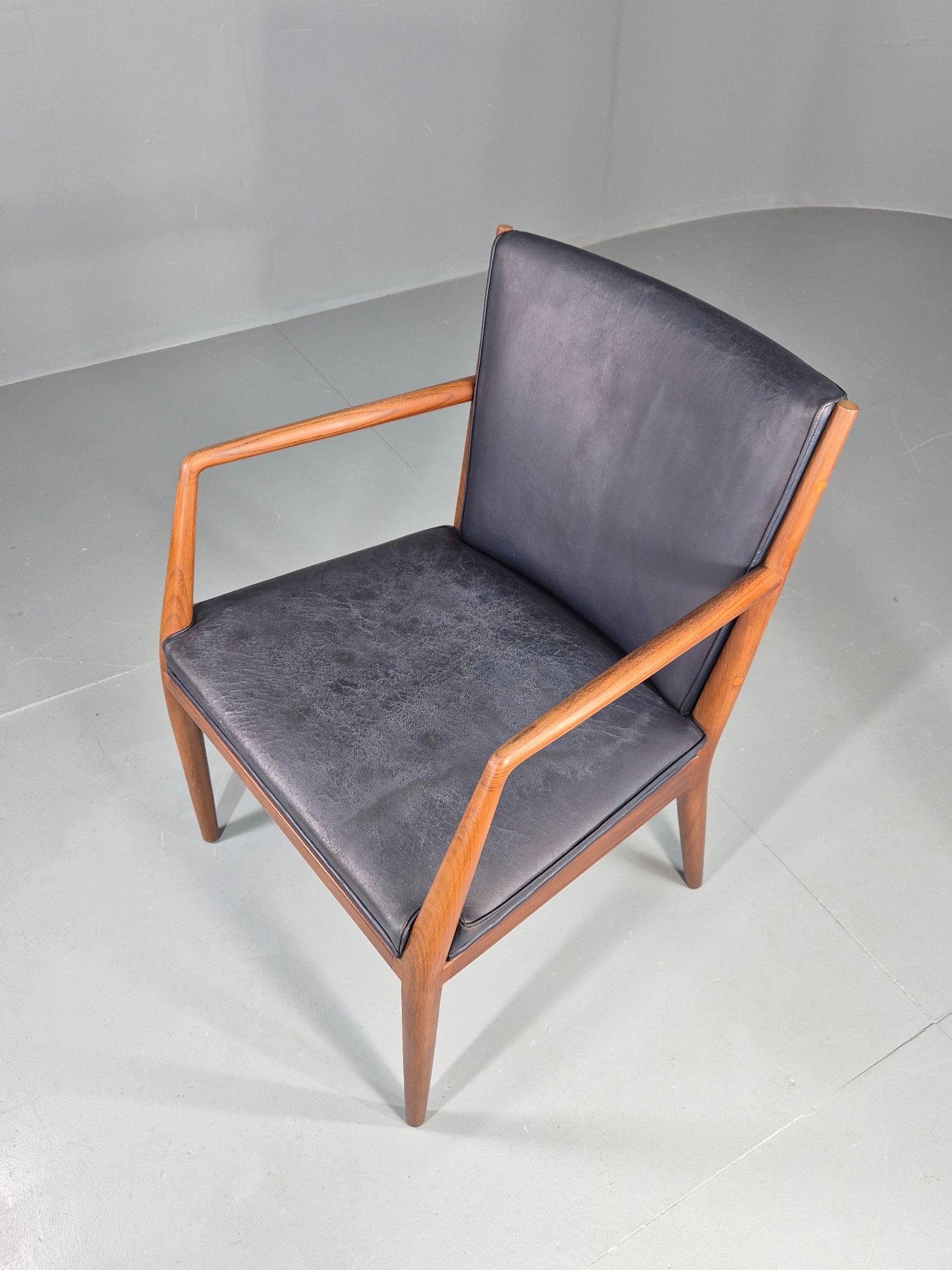 Vintage Mid Century Teak Armchair Blue Leather 1960s Retro EB11898