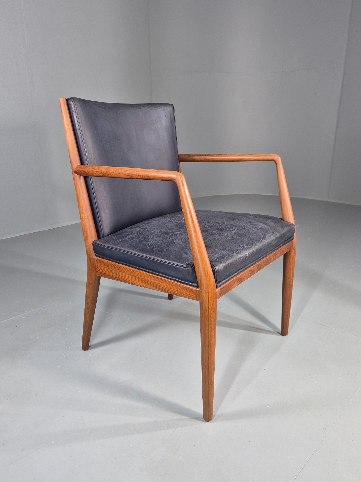 Vintage Mid Century Teak Armchair Blue Leather 1960s Retro EB11898