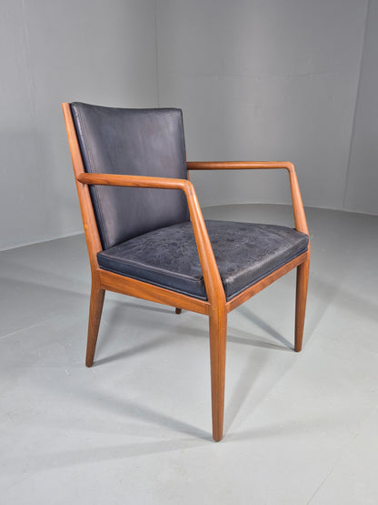 Vintage Mid Century Teak Armchair Blue Leather 1960s Retro EB11898