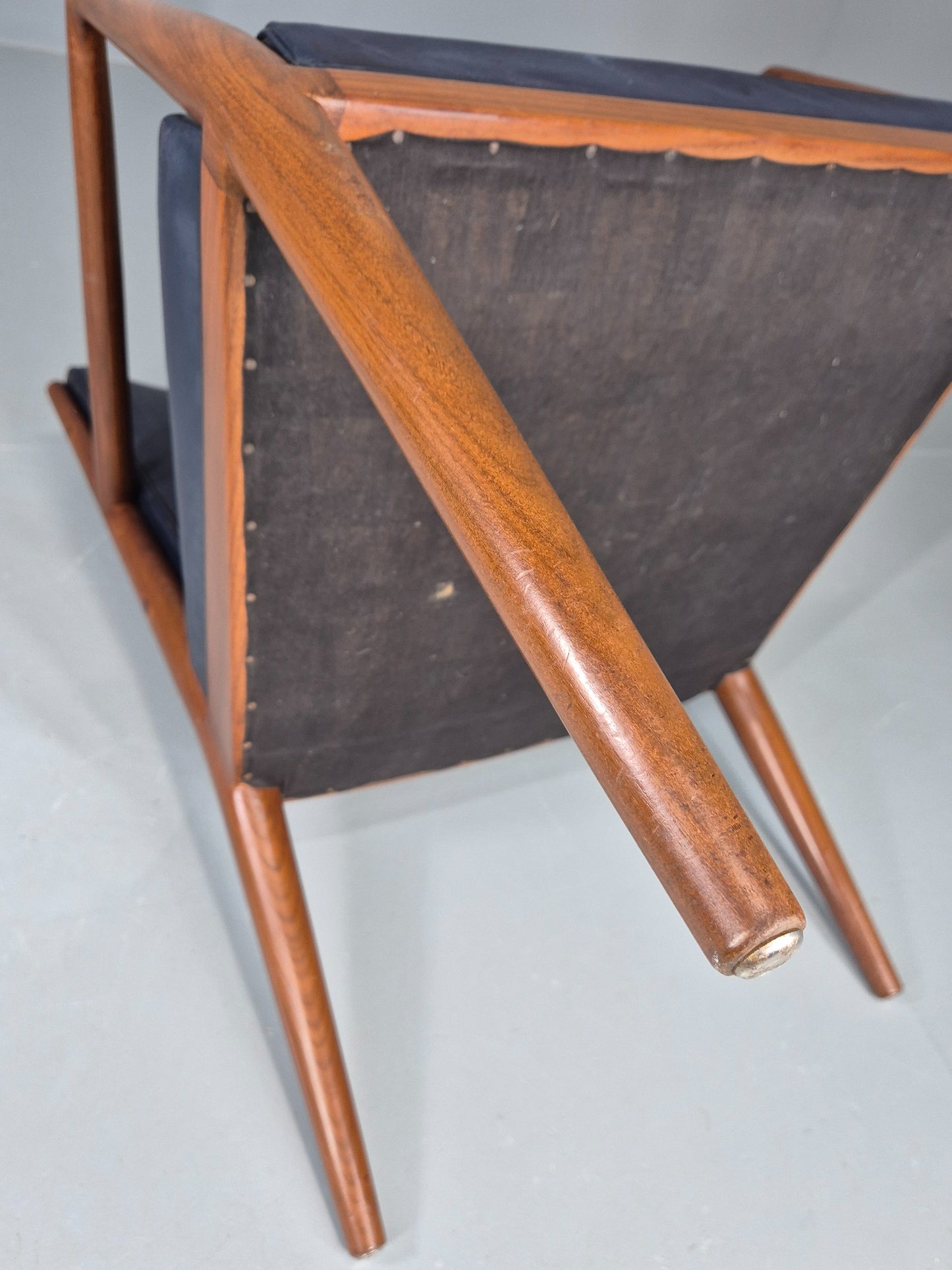 Vintage Mid Century Teak Armchair Blue Leather 1960s Retro EB11903