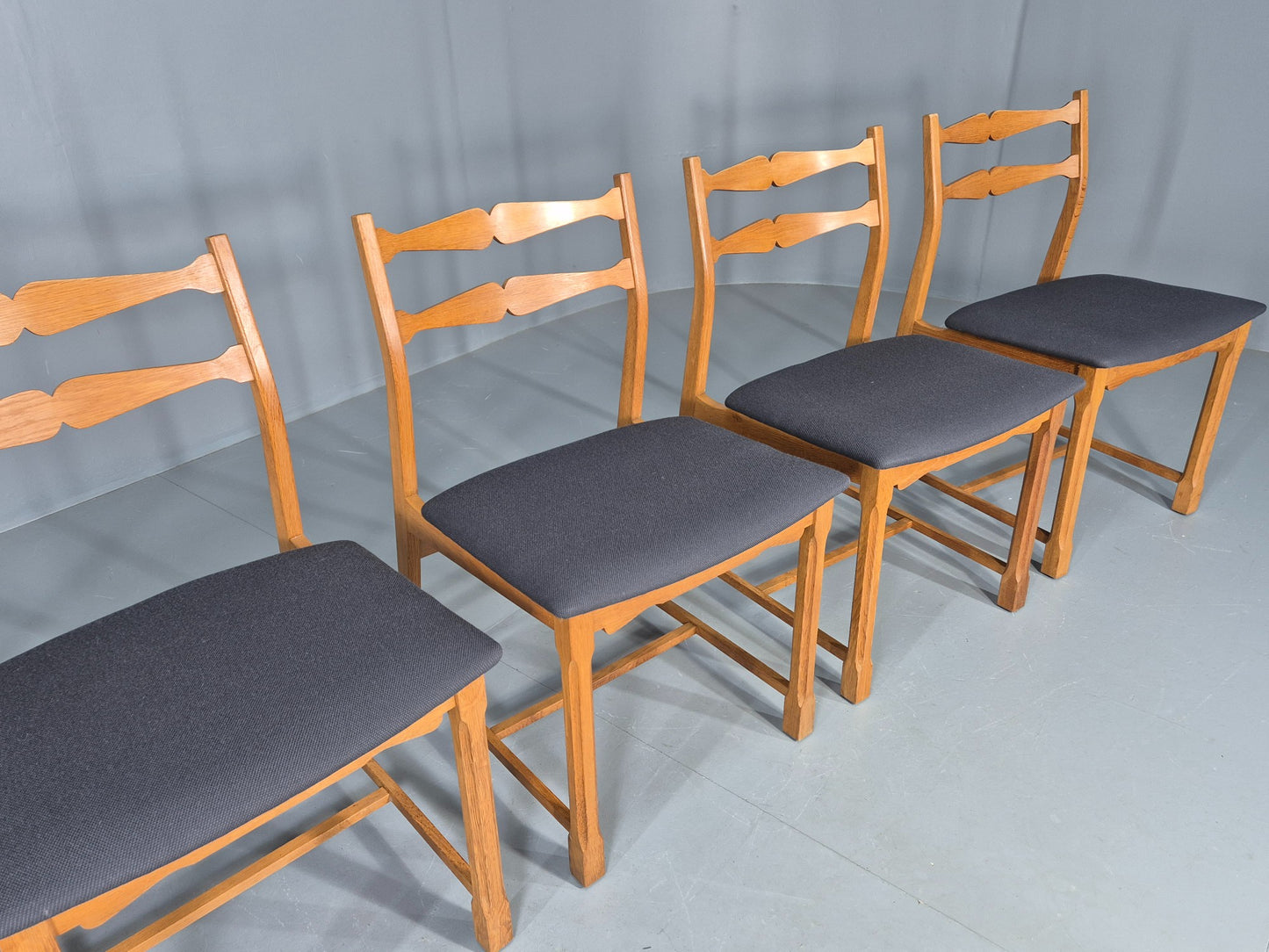 5 Vintage Kjaernulf Style Dining Chairs Oak Frame New Seats 1970s Retro EB12141