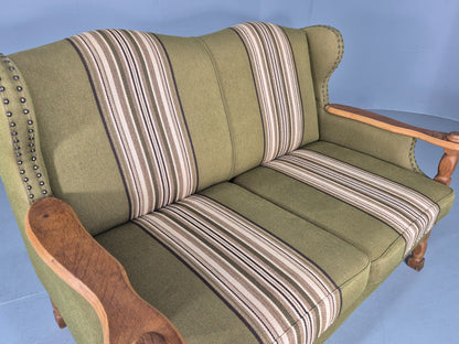 Vintage 2 Seater Sofa Danish Design Kjaernulf Style Green Wool Oak Frame EB12688