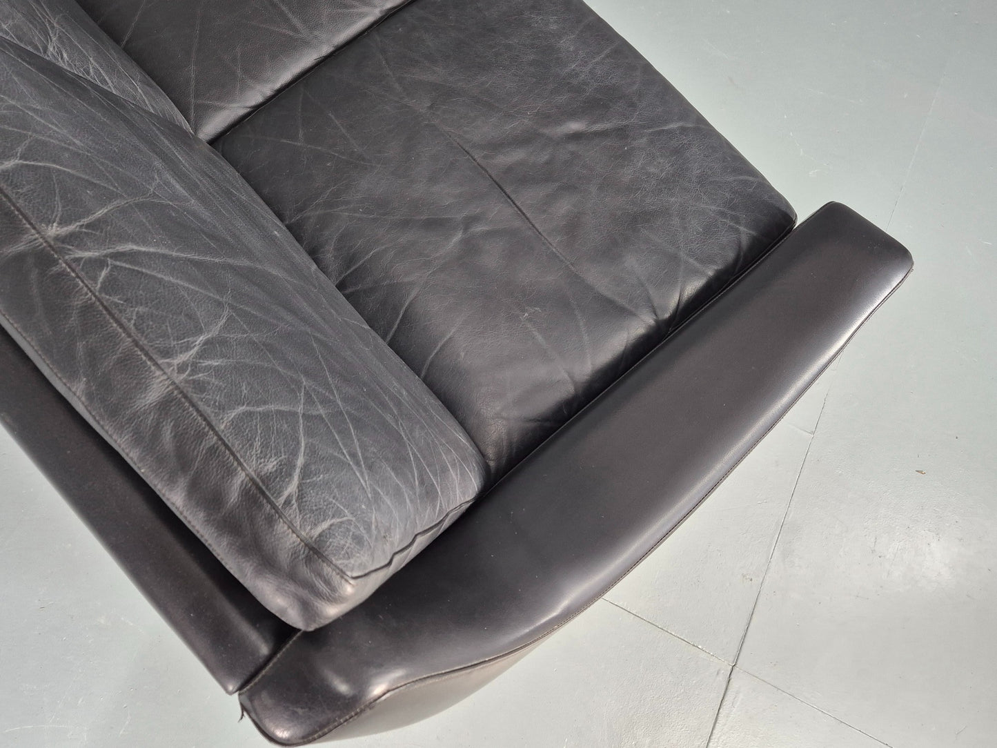 Vintage Mid Century 3 Seater Sofa Black Leather Danish 1960s Retro EB10403
