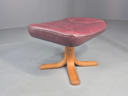 Vintage Stouby Swivel Footstool 1980s Burgundy Leather Bentwood Base EB12051