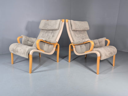 2 Pernilla Lounge Chairs Sweden Vintage Bruno Mathsson Blue Grey EB11336