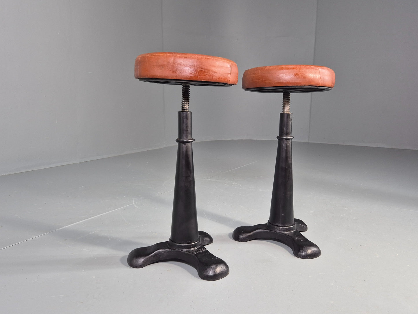 2 Vintage Singer Stools with faux Leather Upholstery Reproductions EB12306