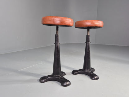 2 Vintage Singer Stools with faux Leather Upholstery Reproductions EB12306