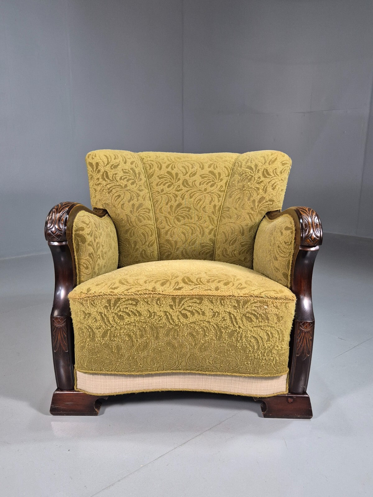 Vintage Danish Lounge Chair Green and Cream Art Deco Antique 1930s EB7575 VCLO