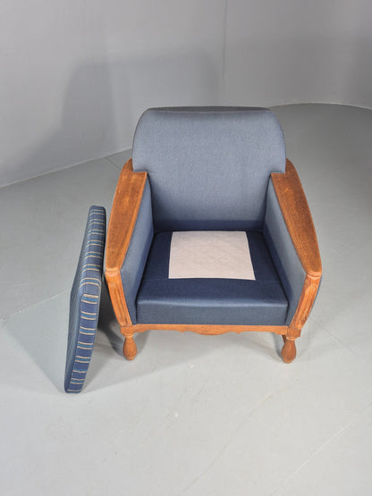 Vintage Danish Lounge Chair Oak Frame Blue Wool 1970s  Retro MCM EB12764