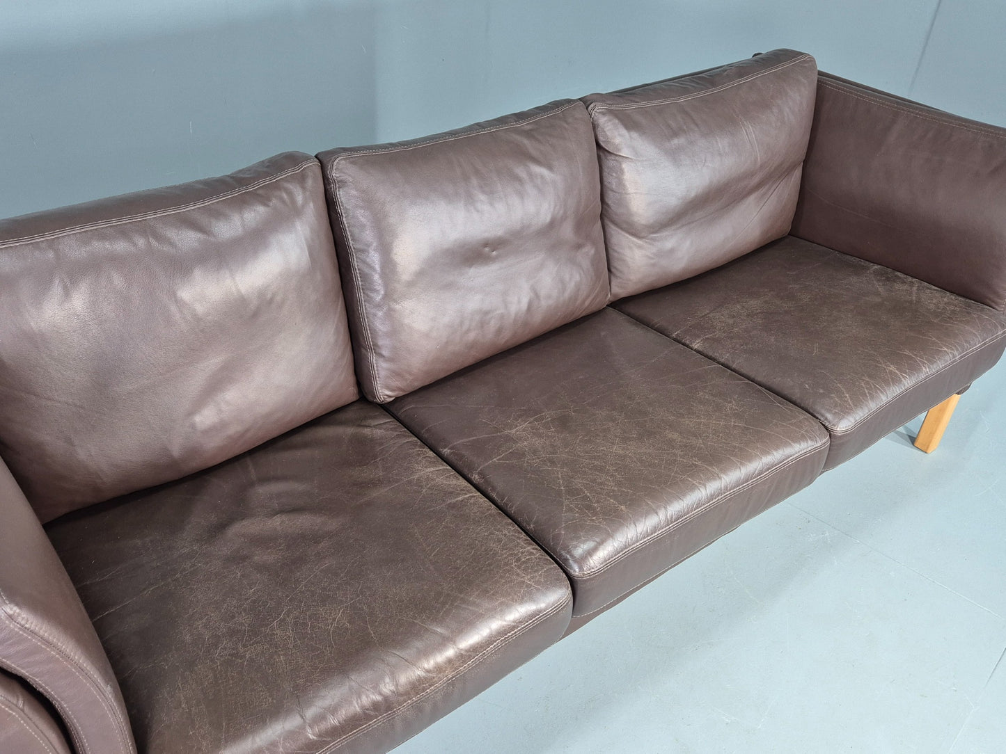 Vintage Danish 3 Seat Sofa Brown Leather 1980s Retro MCM  EB12417