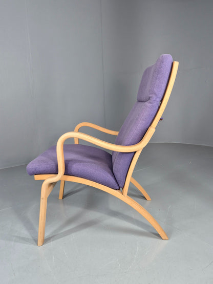 Vintage Mid Century Lounge Chair Bentwood Frame Danish Purple Wool 1980s EB12136