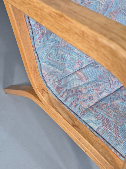 Vintage Mid Century Danish Bentwood Chair Blue Abstract 1980s Retro EB12107