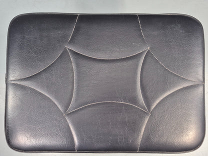 Vintage Mid Century Footstool Danish Black Vinyl Teak Legs Stitch Detail EB12031